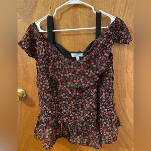 Floral Black and Red Off The Shoulder Top